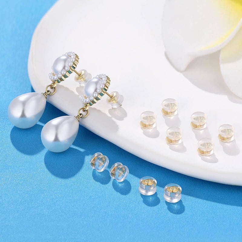 Moconar Earring Backs-18K Gold Silicone Earring Backs Replacements for Studs/Droopy Ears, No-Irritate Hypoallergenice Backings for Women Men Gold Color - Image 2